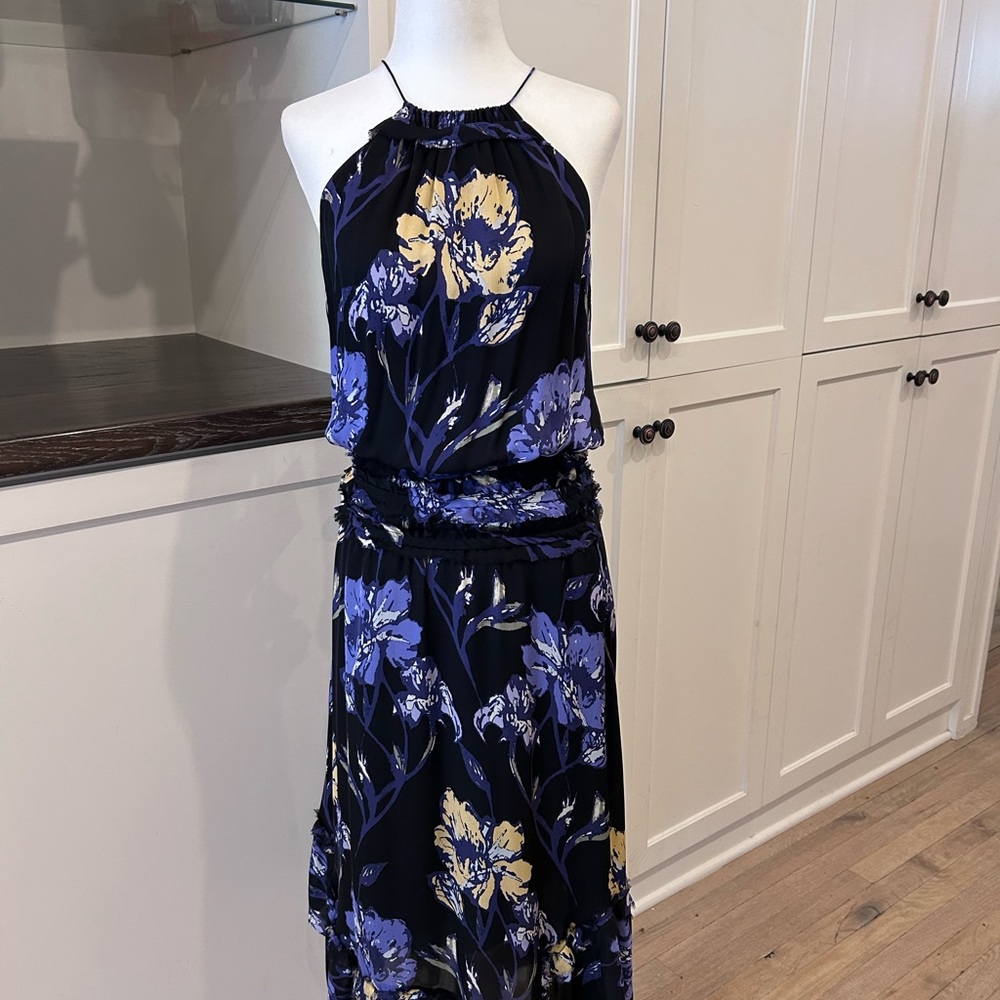 Ramy Brook Eboni Black and Purple Floral Maxi Dress NWT